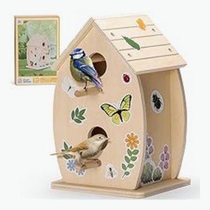 DIY - Unfinished Wooden Birdhouse Kit for Kids to Build & Paint w/ Stickers